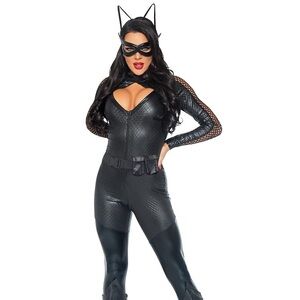 Leg Avenue CatWoman Costume Black Mesh Long Sleeve Jumpsuit